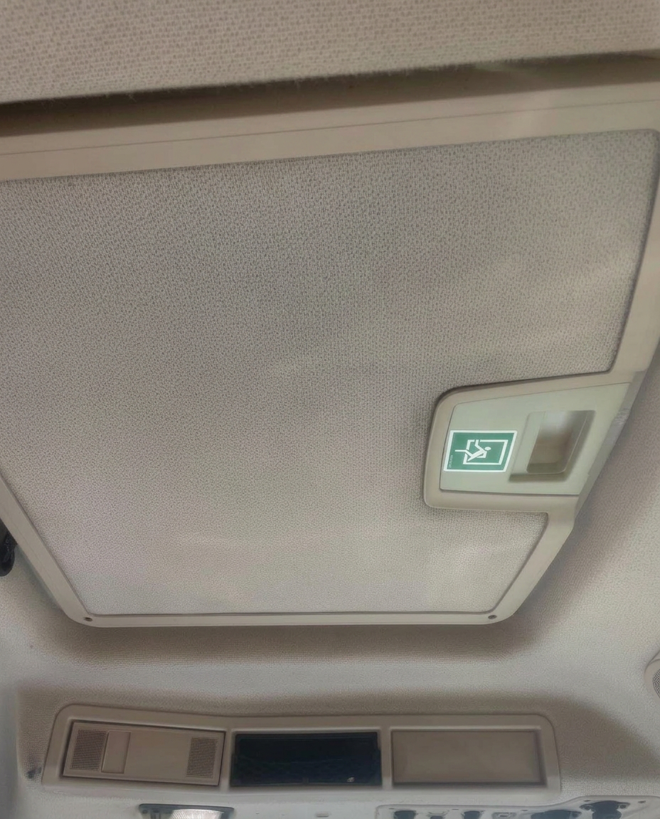 Same truck cab headliner clean and stain-free after detailing